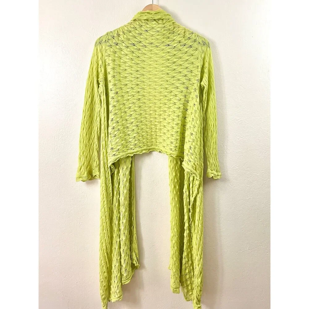 NIC+ZOE Lime Green Openwork Pointelle Long Duster Cardigan Sz 1X / Grunge Fairy